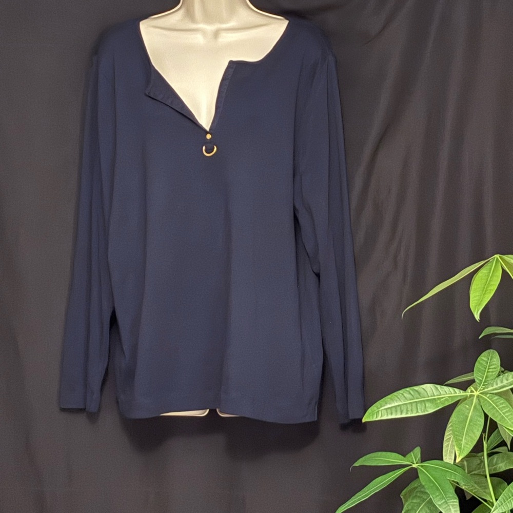 Ralph Lauren Green Label Navy Blouse with Gold Detail